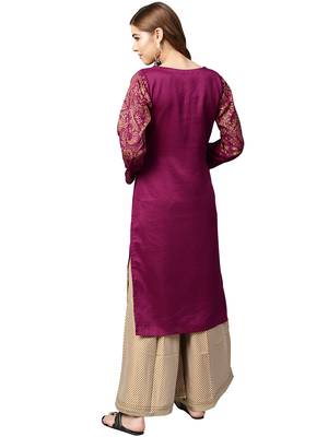 Purple printed polyester kurti 4