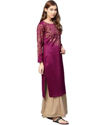 Purple printed polyester kurti 5