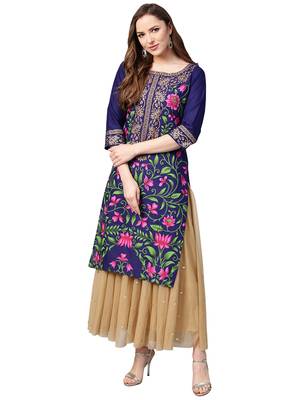Navy-blue printed cotton kurti 1