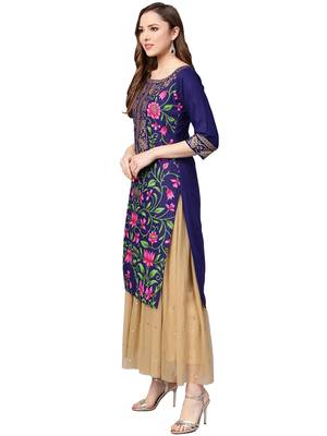 Navy-blue printed cotton kurti 2