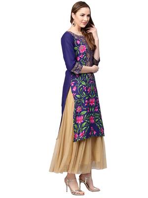 Navy-blue printed cotton kurti 3