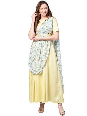 Yellow printed polyester kurti 1