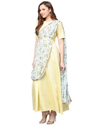 Yellow printed polyester kurti 2