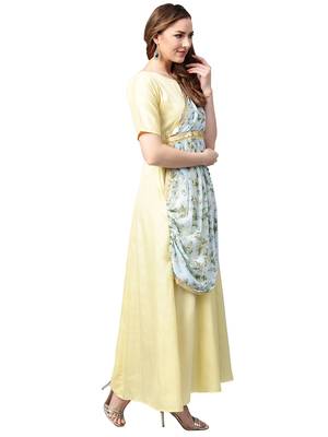 Yellow printed polyester kurti 5