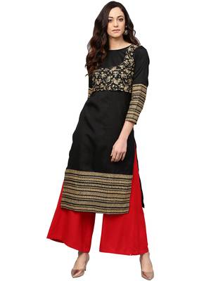Black printed polyester kurti 1