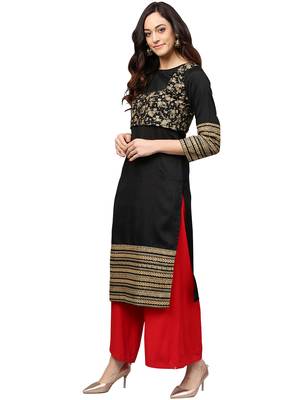 Black printed polyester kurti 3