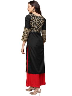 Black printed polyester kurti 4