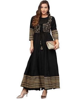 Black printed polyester kurti 5