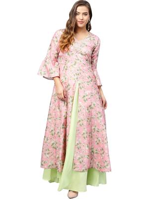 Pink printed polyester kurti 1