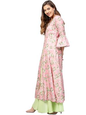 Pink printed polyester kurti 3