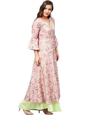 Pink printed polyester kurti 4