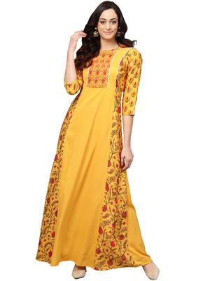 Yellow printed crepe kurti 1