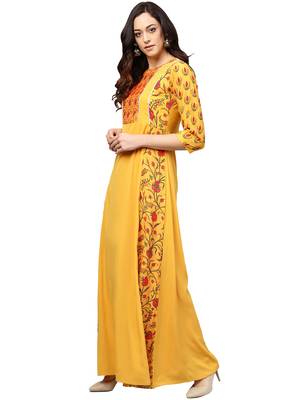 Yellow printed crepe kurti 3