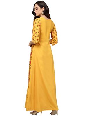 Yellow printed crepe kurti 4