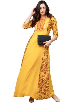 Yellow printed crepe kurti 5