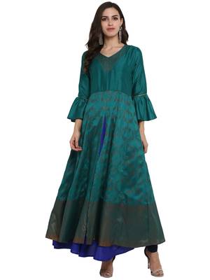 Sea-green printed polyester kurti 1