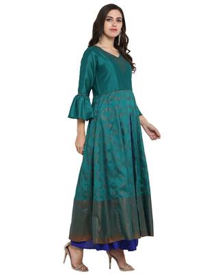 Sea-green printed polyester kurti 5