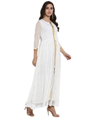 White printed chiffon kurti 5