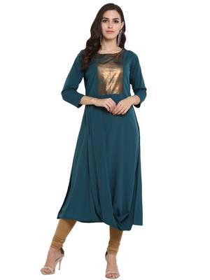 Sea-green printed crepe kurti 1