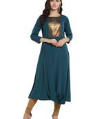 Sea-green printed crepe kurti