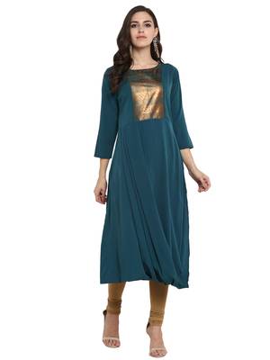 Sea-green printed crepe kurti 2