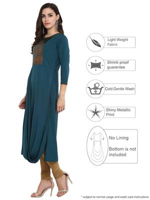 Sea-green printed crepe kurti 4
