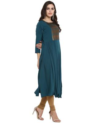 Sea-green printed crepe kurti 5