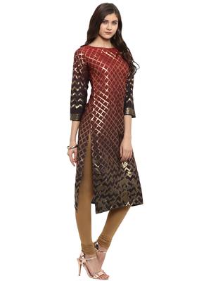 Red printed crepe kurti 5