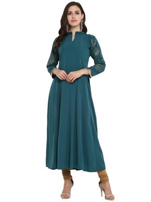 Sea-green printed crepe kurti 1