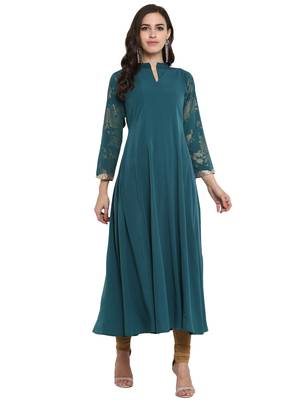 Sea-green printed crepe kurti 2