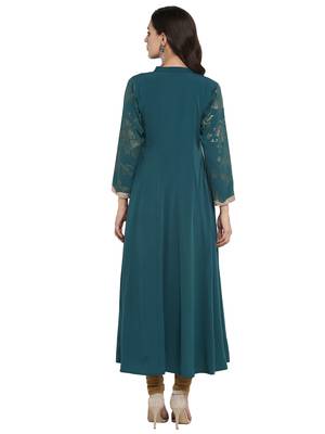 Sea-green printed crepe kurti 3