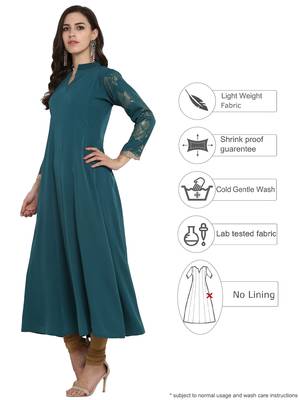 Sea-green printed crepe kurti 4