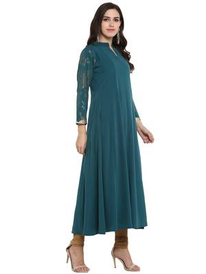 Sea-green printed crepe kurti 5