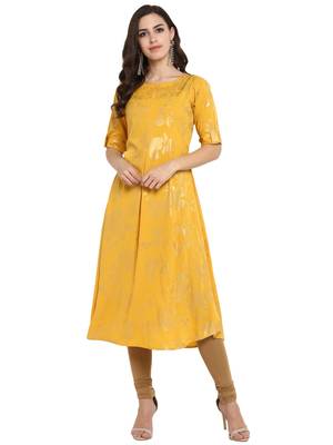 Yellow printed crepe kurti 1