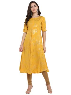Yellow printed crepe kurti 2