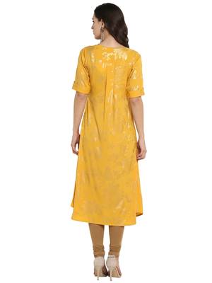 Yellow printed crepe kurti 3