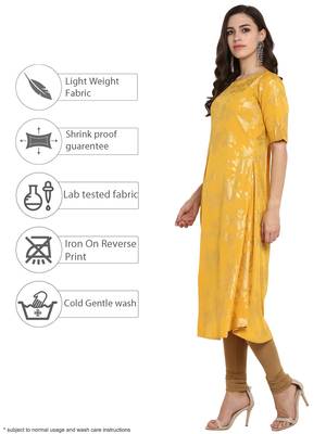 Yellow printed crepe kurti 4