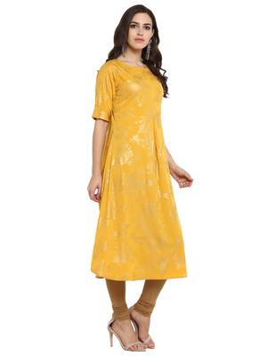 Yellow printed crepe kurti 5