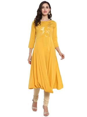 Yellow printed crepe kurti 1
