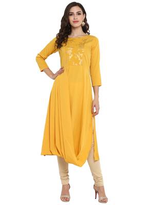 Yellow printed crepe kurti 2