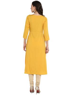 Yellow printed crepe kurti 3