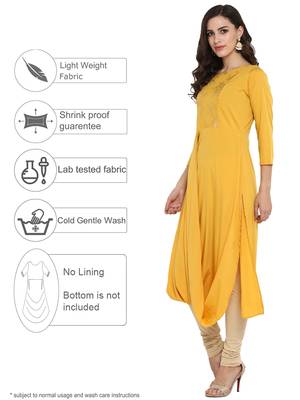 Yellow printed crepe kurti 4