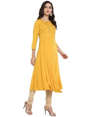 Yellow printed crepe kurti 5