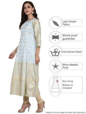 Sky-blue printed polyester kurti 4