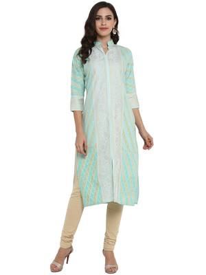 Sea-green printed crepe kurti 1
