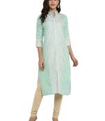 Sea-green printed crepe kurti