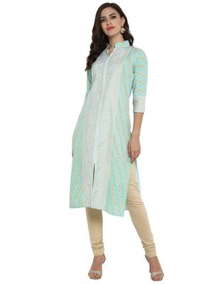 Sea-green printed crepe kurti 2