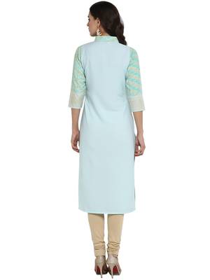 Sea-green printed crepe kurti 3