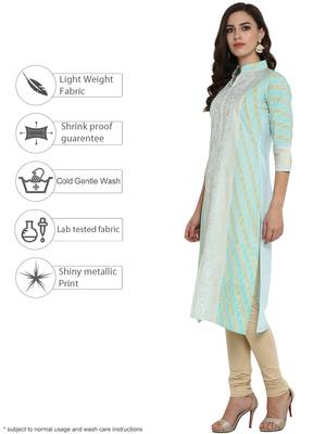 Sea-green printed crepe kurti 4