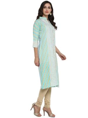 Sea-green printed crepe kurti 5